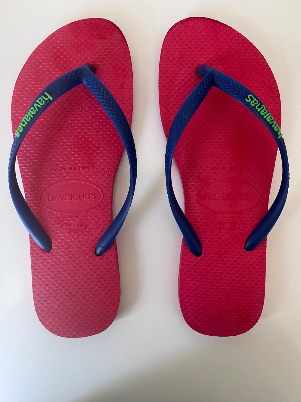 Havaianas Slim Red & Blue Flip Flops Women's 7/8 Brazil 36/37